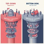 رویکرد بالابه‌پایین و پایین‌به‌بالا در جامعه (این تصویر را هوش مصنوعی ساخته است)