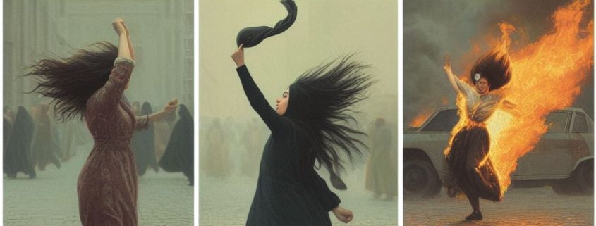 کشف حجاب رضاخانی و جنبش زن زندگی آزادی (تصویر را هوش مصنوعی ساخته است)